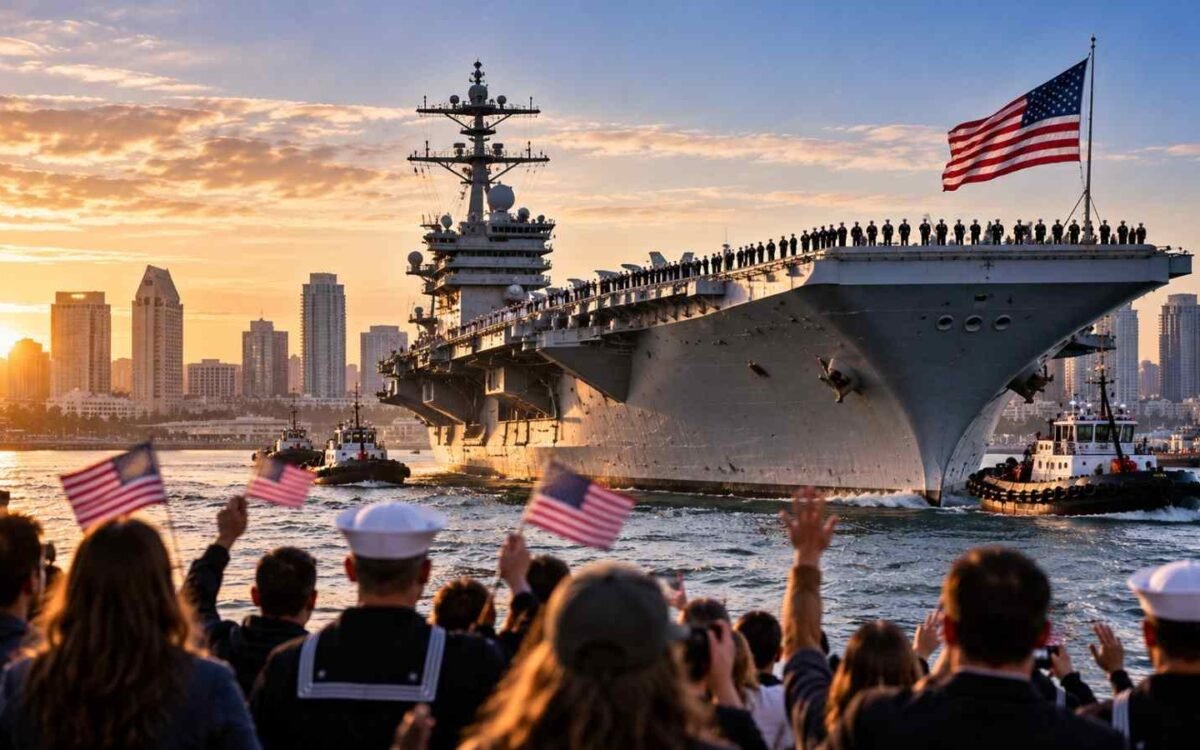 Sunset Welcome for the Aircraft Carrier